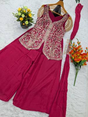Rani-pink viscose embroidered sharara set 3