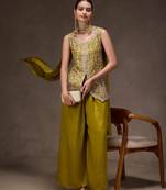 Green viscose embroidered sharara set