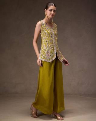 Green viscose embroidered sharara set 2