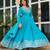 Blue silk blend thread embroidered flared gown set