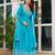 Blue silk blend thread embroidered flared gown set
