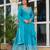 Blue silk blend thread embroidered flared gown set