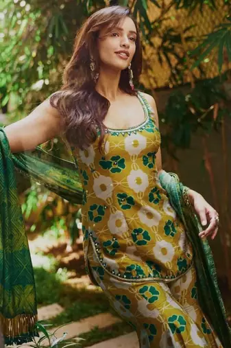 Yellow silk blend printed palazzo set