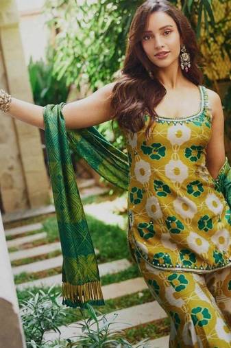 Yellow silk blend printed palazzo set