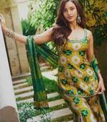 Yellow silk blend printed palazzo set
