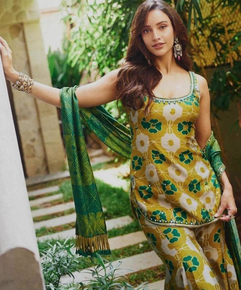 Yellow silk blend printed palazzo set