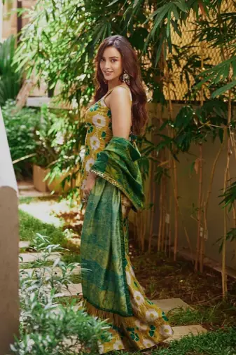Yellow silk blend printed palazzo set
