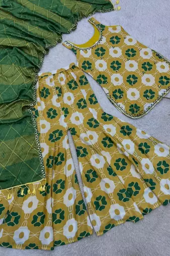 Yellow silk blend printed palazzo set