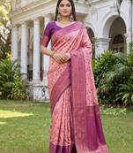 LIGHT PINK ART SILK BANARASI JACUARD WORK SAREE WITH UNSTITCHED BLOUSE PIECE