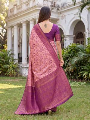 LIGHT PINK ART SILK BANARASI JACUARD WORK SAREE WITH UNSTITCHED BLOUSE PIECE 2
