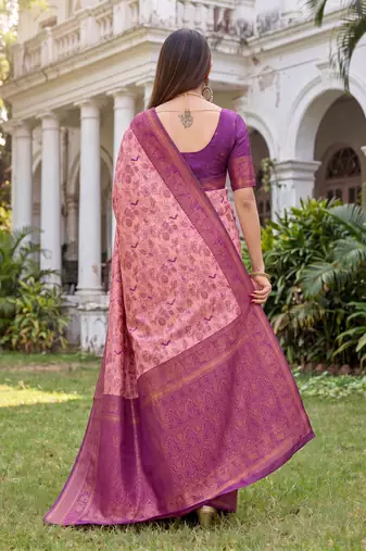 LIGHT PINK ART SILK BANARASI JACUARD WORK SAREE WITH UNSTITCHED BLOUSE PIECE