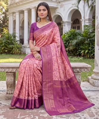 LIGHT PINK ART SILK BANARASI JACUARD WORK SAREE WITH UNSTITCHED BLOUSE PIECE 3