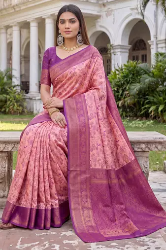 LIGHT PINK ART SILK BANARASI JACUARD WORK SAREE WITH UNSTITCHED BLOUSE PIECE