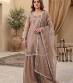Brown silk blend embroidered palazzo set