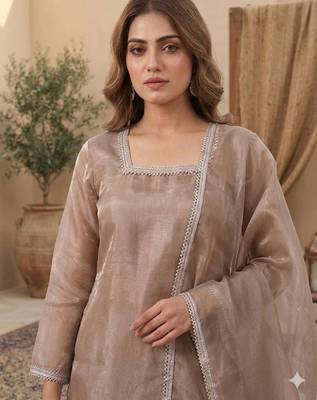 Brown silk blend embroidered palazzo set 2
