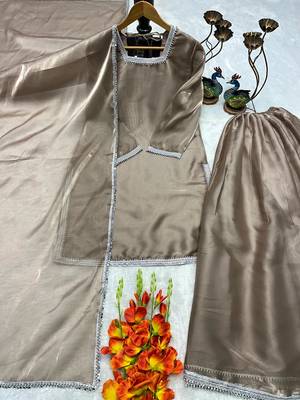 Brown silk blend embroidered palazzo set 3