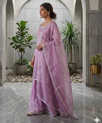 Lavender silk blend embroidered palazzo set 2