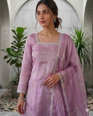 Lavender silk blend embroidered palazzo set 3