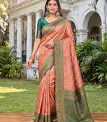 PEACH GREEN ART SILK BANARASI JACUARD WORK SAREE WITH UNSTITCHED BLOUSE PIECE