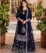 Navy-blue velvet embroidered sharara set