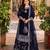 Navy-blue velvet embroidered sharara set