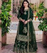 Green velvet embroidered sharara set