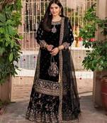 Black velvet embroidered sharara set