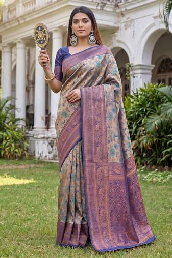 TURQUOISE BLUE ART SILK BANARASI JACUARD WORK SAREE WITH UNSTITCHED BLOUSE PIECE