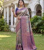 TURQUOISE BLUE ART SILK BANARASI JACUARD WORK SAREE WITH UNSTITCHED BLOUSE PIECE