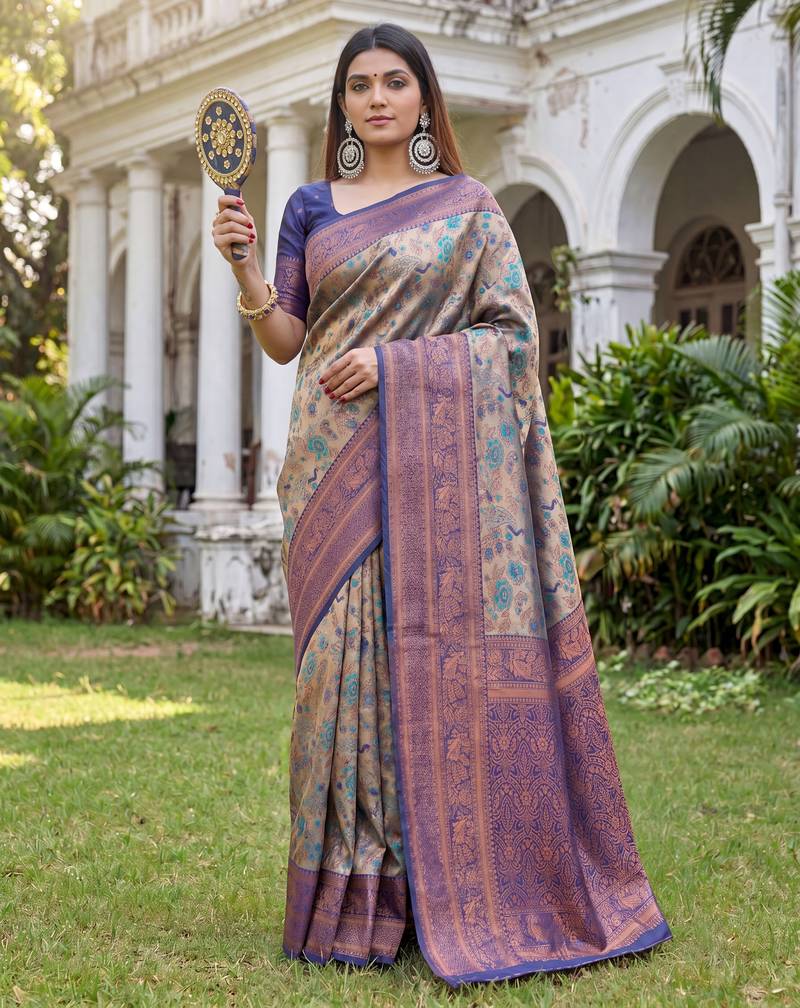 TURQUOISE BLUE ART SILK BANARASI JACUARD WORK SAREE WITH UNSTITCHED BLOUSE PIECE