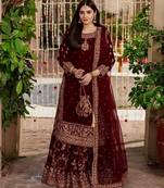 Red velvet embroidered sharara set