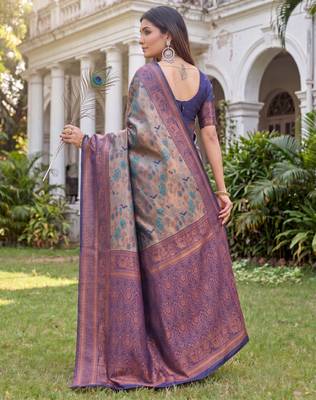 TURQUOISE BLUE ART SILK BANARASI JACUARD WORK SAREE WITH UNSTITCHED BLOUSE PIECE 2