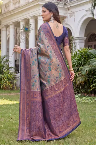 TURQUOISE BLUE ART SILK BANARASI JACUARD WORK SAREE WITH UNSTITCHED BLOUSE PIECE