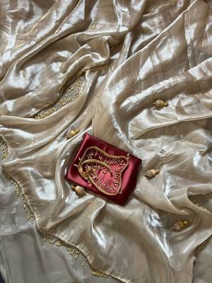 Off White Color Jumka Sareee With Moti Hevy Handwork Lace Silk Blend Saree 2