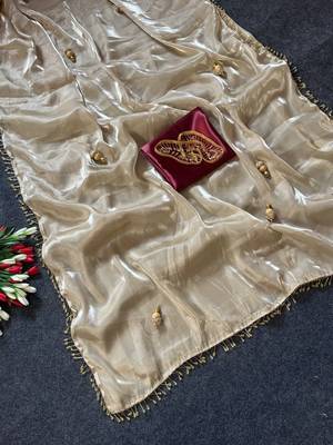 Off White Color Jumka Sareee With Moti Hevy Handwork Lace Silk Blend Saree 3