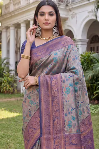 TURQUOISE BLUE ART SILK BANARASI JACUARD WORK SAREE WITH UNSTITCHED BLOUSE PIECE
