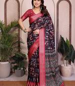 black color zari weaving border work cotton blend saree