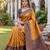 YELLOW BLACK ART SILK BANARASI JACUARD WORK SAREE WITH UNSTITCHED BLOUSE PIECE