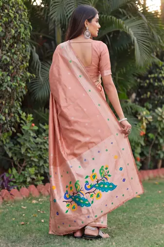 BEIGE ART SILK JACUARD WORK SAREE WITH UNSTITCHED BLOUSE PIECE