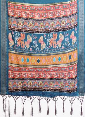 blue color zari weaving border work cotton blend saree 5