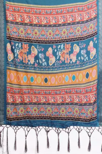 blue zari weaving border work cotton blend saree