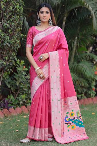 GAJRI ART SILK JACUARD WORK SAREE WITH UNSTITCHED BLOUSE PIECE