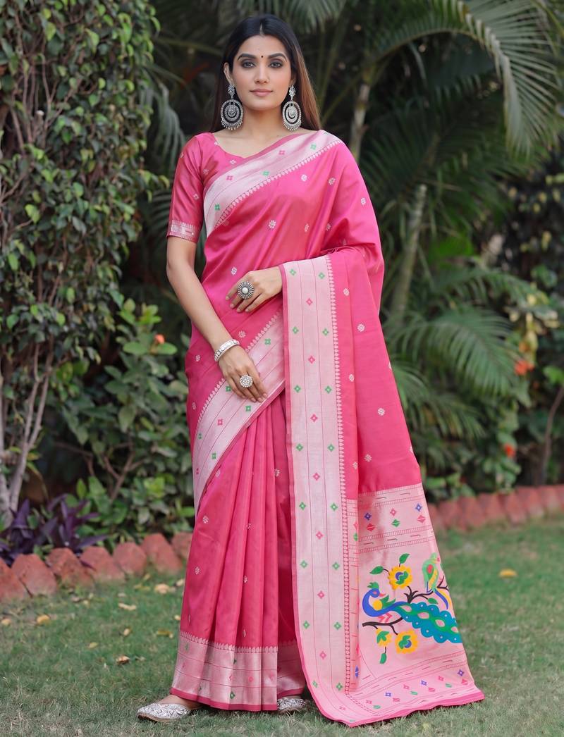 GAJRI ART SILK JACUARD WORK SAREE WITH UNSTITCHED BLOUSE PIECE