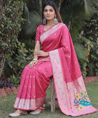 GAJRI ART SILK JACUARD WORK SAREE WITH UNSTITCHED BLOUSE PIECE 2