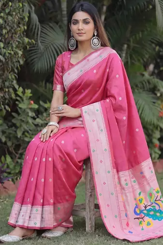 GAJRI ART SILK JACUARD WORK SAREE WITH UNSTITCHED BLOUSE PIECE