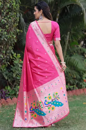 GAJRI ART SILK JACUARD WORK SAREE WITH UNSTITCHED BLOUSE PIECE