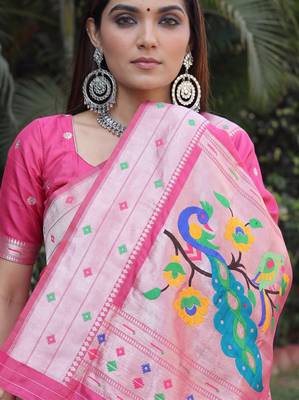GAJRI ART SILK JACUARD WORK SAREE WITH UNSTITCHED BLOUSE PIECE 4