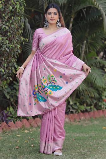 LIGHT PINK ART SILK JACUARD WORK SAREE WITH UNSTITCHED BLOUSE PIECE