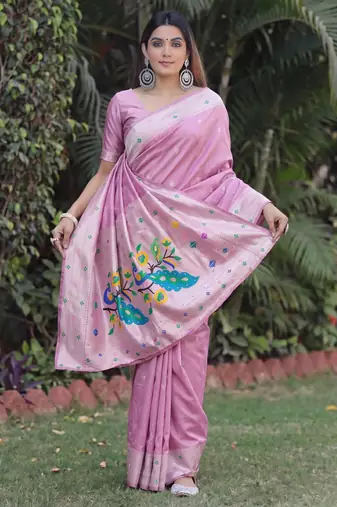 LIGHT PINK ART SILK JACUARD WORK SAREE WITH UNSTITCHED BLOUSE PIECE