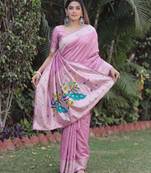 LIGHT PINK ART SILK JACUARD WORK SAREE WITH UNSTITCHED BLOUSE PIECE